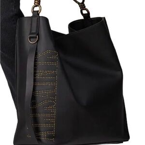 All Saints Black Shoulder Bag with Gold Accents